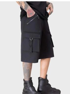 Killstar Black Cargo Shorts with Zip & Ring Details